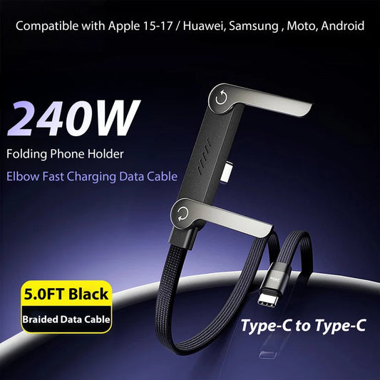 MFi-Certified Cables🔥 2-in-1 Cable 240W Fast Charging with Phone Stand
