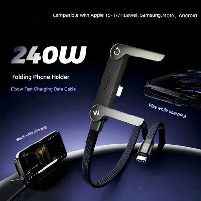 🔥 2-in-1 Cable 240W Fast Charging with Phone Stand