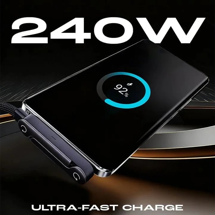 🔥 2-in-1 Cable 240W Fast Charging with Phone Stand
